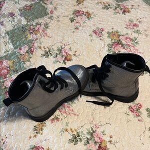 Silver and Black Lace-Up Boots